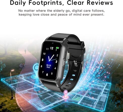 Senior GPS Smart Watch with Fall Detection - 4G LTE Elderly Smartwatch with Real-Time Location, SOS Alerts, and IP67 Waterproof - Ideal for Dementia/Alzheimer’s Safety in Saudi Arabia