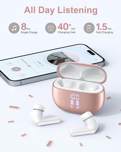 Wireless Earbuds, Bluetooth 5.3 Ear Buds, Headphones with Clear Stereo Sound, 40H Playtime with LED Digital Display, IP7 Earphones Built-in Mic for Phone Tablet Sports Workout in Saudi Arabia