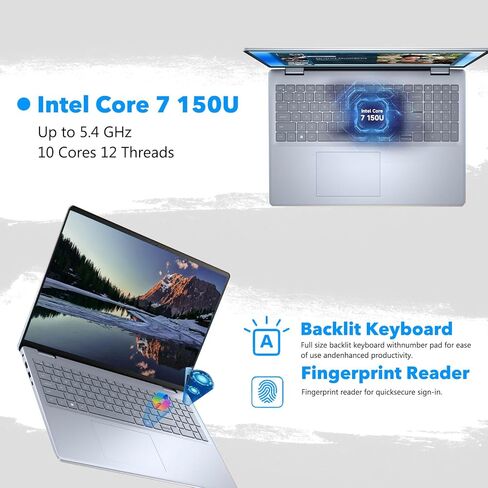 Dell Inspiron 16 Laptop, 16" 16:10 FHD+ (1920 x 1200) Touchscreen Business Laptop, Intel Core 7 150U, 16GB DDR5 RAM, 1TB SSD, Backlit KB with Fingerprint Reader, Windows 11 Pro in Saudi Arabia