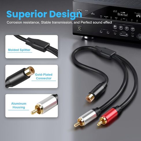 محول صوت Soshine 3.5 مم أنثى إلى 2RCA ذكر (عبوتان)، كابل مقسم RCA مطلي بالذهب إلى 3.5 مم Y للكمبيوتر اللوحي، MP3 إلى مكبرات الصوت، التلفزيون، مكبر الصوت (12 بوصة) in Kuwait