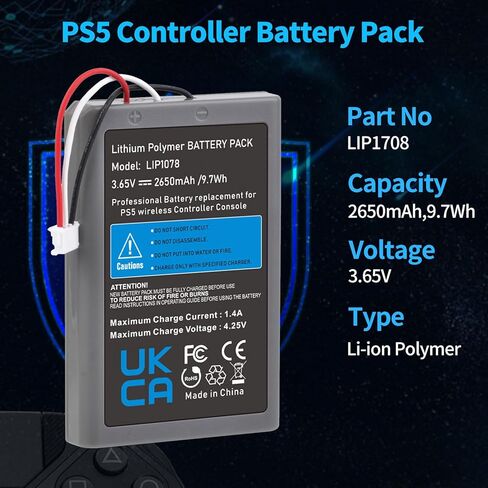 بطارية بديلة من Pickle Power 2650mAh LIP1708 لجهاز Sony PlayStation 5 PS5 DualSense CFI-ZCT1W وحدة التحكم اللاسلكية in Saudi Arabia
