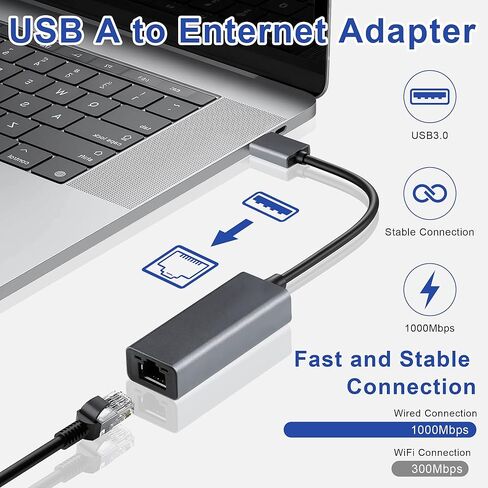 محول USB إلى إيثرنت، محول شبكة جيجابت RJ45 إلى USB بسرعة 1000 ميجا بت في الثانية، التوصيل والتشغيل، متوافق مع Nintendo Switch والكمبيوتر المحمول والكمبيوتر الشخصي وMacBook وWindows وmacOS وLinux in Kuwait