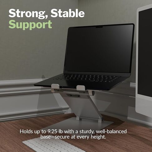 حامل كمبيوتر محمول Vari VariDesk - حامل كمبيوتر من الألومنيوم قابل للتعديل بارتفاع مريح مع وسادات مضادة للانزلاق، يناسب أجهزة الكمبيوتر المحمولة مقاس 10 بوصة - 17 بوصة، ويدعم ما يصل إلى 9.25 رطل - فضي (مجمع بالكامل) in Kuwait