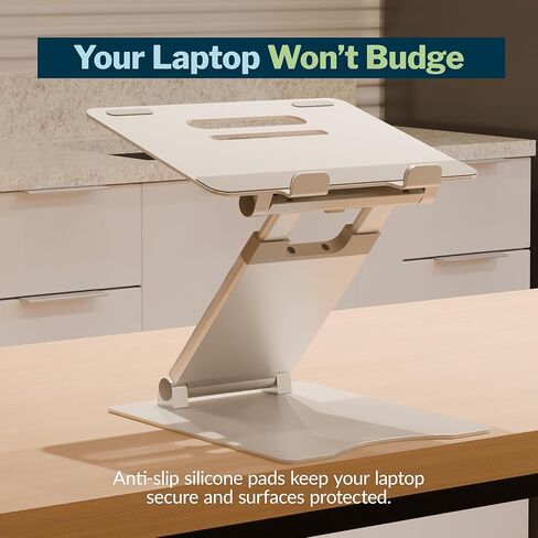 حامل كمبيوتر محمول Vari VariDesk - حامل كمبيوتر من الألومنيوم قابل للتعديل بارتفاع مريح مع وسادات مضادة للانزلاق، يناسب أجهزة الكمبيوتر المحمولة مقاس 10 بوصة - 17 بوصة، ويدعم ما يصل إلى 9.25 رطل - فضي (مجمع بالكامل) in Kuwait