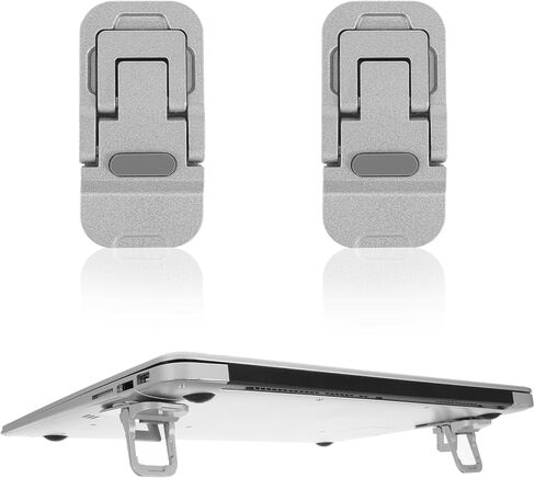 2PCS Zinc Alloy Foldable Laptop Stands, Mini Foldable Laptop Stand, Portable Computer Keyboard Riser, Self-Adhesive Invisible Notebook Stand with 2 Adjustable Angles, Keyboard Lift for Desk (Silver) in Saudi Arabia