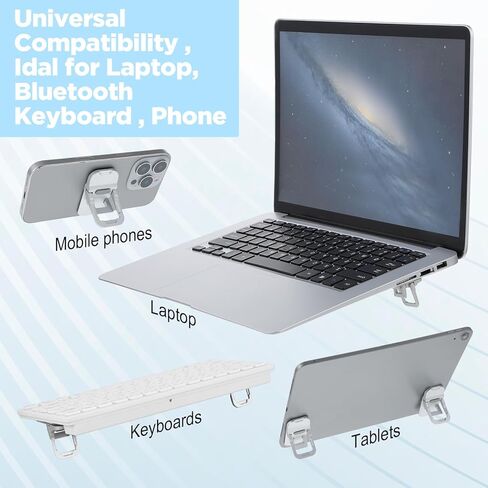 2PCS Zinc Alloy Foldable Laptop Stands, Mini Foldable Laptop Stand, Portable Computer Keyboard Riser, Self-Adhesive Invisible Notebook Stand with 2 Adjustable Angles, Keyboard Lift for Desk (Silver) in Saudi Arabia