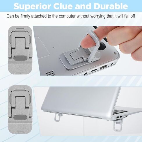 2PCS Zinc Alloy Foldable Laptop Stands, Mini Foldable Laptop Stand, Portable Computer Keyboard Riser, Self-Adhesive Invisible Notebook Stand with 2 Adjustable Angles, Keyboard Lift for Desk (Silver) in Saudi Arabia