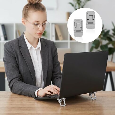 2PCS Zinc Alloy Foldable Laptop Stands, Mini Foldable Laptop Stand, Portable Computer Keyboard Riser, Self-Adhesive Invisible Notebook Stand with 2 Adjustable Angles, Keyboard Lift for Desk (Silver) in Saudi Arabia