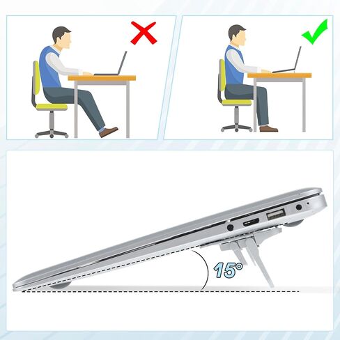 2PCS Zinc Alloy Foldable Laptop Stands, Mini Foldable Laptop Stand, Portable Computer Keyboard Riser, Self-Adhesive Invisible Notebook Stand with 2 Adjustable Angles, Keyboard Lift for Desk (Silver) in Saudi Arabia