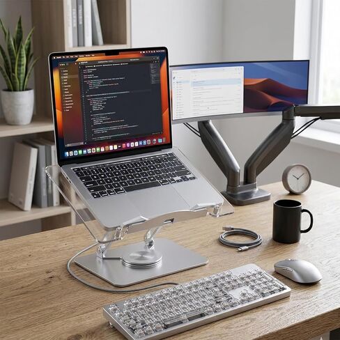 Adjustable Acrylic Laptop Stand for Desk, Ergonomic Aluminum Laptop Riser, Computer Stand for Laptop, Book Holder, for iPad, Tablets, Compatible with MacBook,Sturdy Foldable Design with Swivel Base. in Saudi Arabia