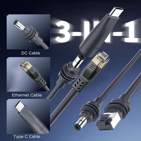 Elfcam - 5m/16.4ft 3-in-1 Cable for Starlink Mini – USB-C Power Supply + Starlink Mini Standard, Stardard RJ45 CAT6 Connector for Easy to Plug Out from Extended Network Devices PC, Router and Switch in Saudi Arabia