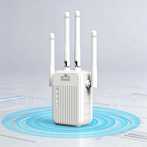 معزز إشارة موسع شبكة WiFi، نطاق مزدوج AC300Mbps (5.8 جيجا هرتز/2.4 جيجا هرتز)، معزز شبكة WiFi مع منفذ إيثرنت يصل إلى 12880 قدم مربع لأكثر من 105 جهاز، مع 4 هوائيات تغطية 360 درجة باللون الأبيض in Saudi Arabia