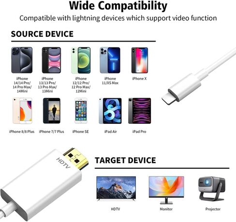HDMI Cable Adapter for iPhone to TV, 6.6FT Digital AV Adapter 1080P HD Video Sync Screen Connector Compatible for iPhone 14 13 12 11 Pro Max XS XR X 8 to TV Projector Monitor in Saudi Arabia