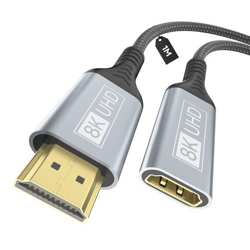 كابل تمديد HDMI 8K، HDMI 2.1 ذكر إلى أنثى محول سلك تمديد 8K@60 هرتز، 4K@120 هرتز، ثلاثي الأبعاد، HDR متوافق مع Roku، Blu-Ray، TV Stick، HDTV، شاشة - 1.6 قدم in Kuwait