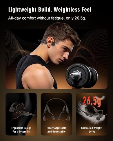 Bone Conduction Headphones, 14H Playtime Bluetooth 6.0 Open-Ear Earbuds with Mic, IPX5 Waterproof Lightweight Headset, Wireless Sport Earphones for Running, Cycling, Gym Workouts(Black) in Saudi Arabia