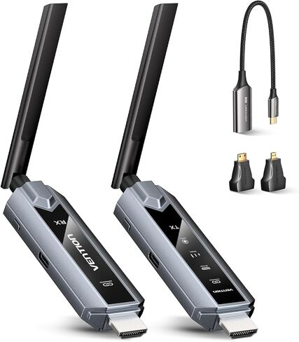 VENTION Wireless HDMI Transmitter and Receiver 656FT with LED Screen, Up to 6 RXs, Heat-Control, Plug & Play Wireless HDMI Extender Kit 4K Decode to Monitor from PC/Projector/TV Box(1TX+1RX) in Saudi Arabia