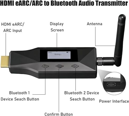 Tendak eARC/ARC إلى جهاز إرسال بلوتوث، eARC/ARC إلى سماعات رأس بلوتوث محول صوت مع شاشة عرض، يدعم الاتصال المتزامن لجهازين، وظيفة CEC in Kuwait