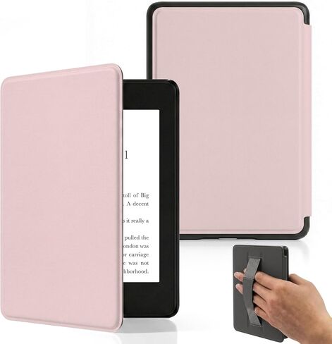 Case for 6.8" Kindle Paperwhite (11th Generation-2021) and Kindle Paperwhite Signature Edition, Light Shell PC Cover with Hand Strap Auto Wake/Sleep,Sakura Pink in Kuwait