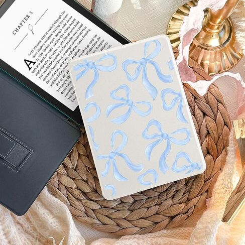حافظة زرقاء على شكل فيونكة لجهاز Kindle مقاس 6 بوصات (الجيل الحادي عشر 2024 و2022) غطاء بتصميم أنيق لطيف مع حزام لليد، تنبيه/غفو تلقائي ذكي، ناعم ورفيع وخفيف الوزن من جلد البولي يوريثان in Kuwait