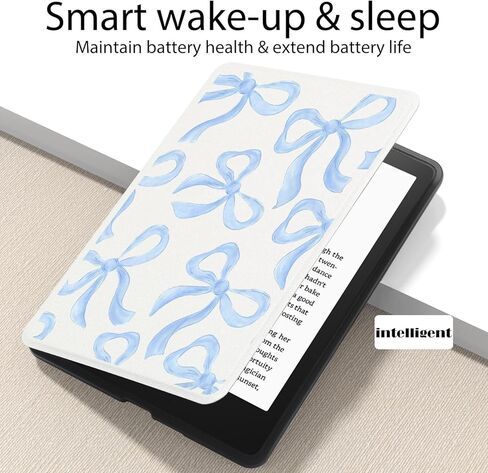 Blue Bow Case for 6" Kindle (11th Gen 2024&2022) Cute Elegant Design Cover with Hand Strap Smart Auto Wake/Sleep Soft Slim Lightweight PU Leather Shell in Saudi Arabia