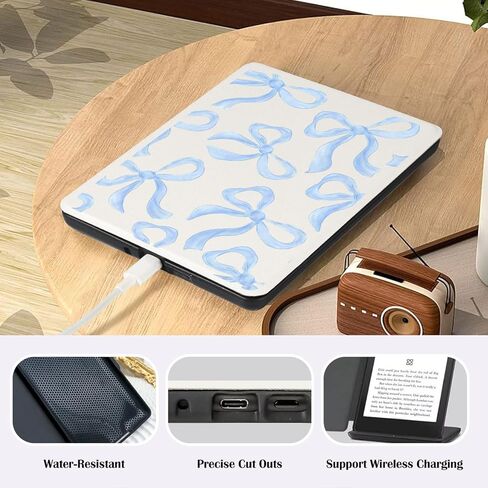 Blue Bow Case for 6" Kindle (11th Gen 2024&2022) Cute Elegant Design Cover with Hand Strap Smart Auto Wake/Sleep Soft Slim Lightweight PU Leather Shell in Saudi Arabia