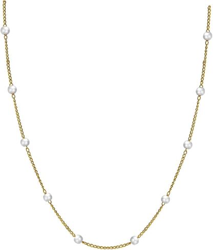 Meeran Pearl Necklace for Women, Dainty 14K Gold/Silver Plated Pearl Necklace Simple White Pearls Choker Necklace Cute Pearl Thin Chain Necklace Elegant Tiny Small Faux Pearl Necklaces Women Girls Wedding Jewelry Gift in Kuwait