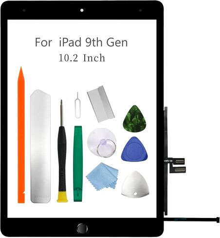 لجهاز iPad 9 (إصدار الجيل التاسع 2021) زجاج بديل للشاشة يعمل باللمس، لجهاز iPad 10.2 بوصة A2602 A2603 A2604 A2605، مع زر الصفحة الرئيسية والأدوات - أسود in Kuwait