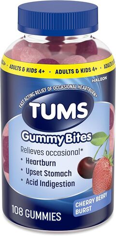 TUMS Gummy Bites Dietary Supplement for Occasional Heartburn Relief, Upset Stomach and Acid Indigestion, Cherry Berry Burst - 108 Count in Kuwait
