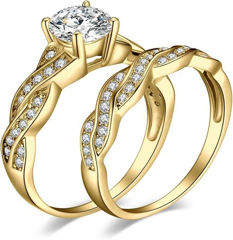 JewelryPalace خواتم الخطوبة للنساء، مطلية بالذهب عيار 14 قيراط 925 من الفضة الاسترليني المكعبة زركونيا خواتم الوعد لها، الذكرى السنوية اللانهاية 1.5 قيراط خاتم الماس المقلد in Kuwait