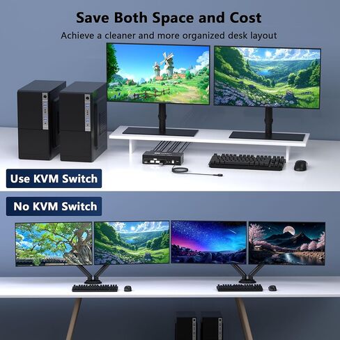HDMI DisplayPort KVM Switch 2 شاشات 2 جهاز كمبيوتر، 4K@60 هرتز USB3.0 شاشة مزدوجة HDMI KVM Switchs منفذ عرض لجهازي كمبيوتر يشاركان شاشتين و4 أجهزة USB لطابعة ماوس Keybord in Kuwait