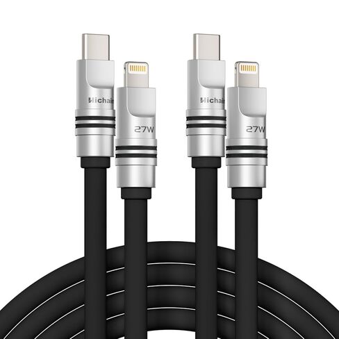 Hichain 2Pack Chubby Lightning Cable 27W شحن سريع USB C كابل برتقالي Lightning Cable for iPhone iPad 4FT+6.5FT سيليكون USB C كابل متوافق مع iPhone 14 13 12 11 X 8 Series in Kuwait