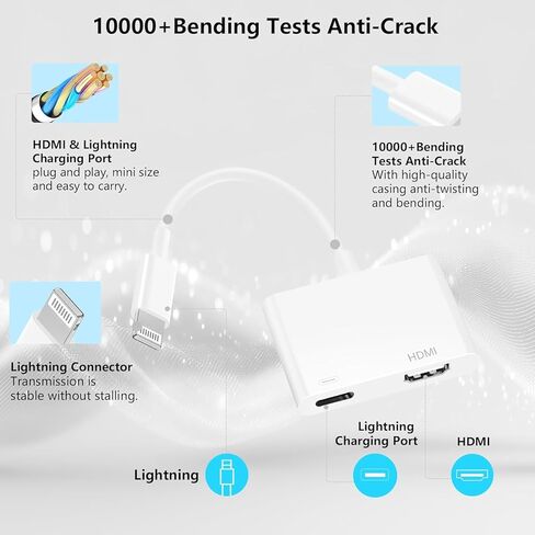 محول Lightning إلى HDMI معتمد من CleverThings MFi، كابل موصل شاشة مزامنة محول AV رقمي للفيديو والصوت 1080 بكسل مع منفذ شحن لهاتف iPhone 14 13 12 11 X 8 7 iPad على HDTV/جهاز العرض/الشاشة in Kuwait