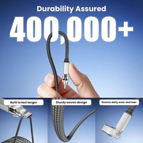 كابل USB C إلى USB C بقدرة 60 وات، رأس دوران مزدوج 180 درجة من النوع C PD سلك شحن سريع 60 وات مع مزامنة البيانات، كابل مجدول من النايلون من النوع C إلى النوع C بطول 6.6 أقدام لهاتف iPhone 17/16/15 وMacBook Air وiPad Pro وSamsung Galaxy in Kuwait