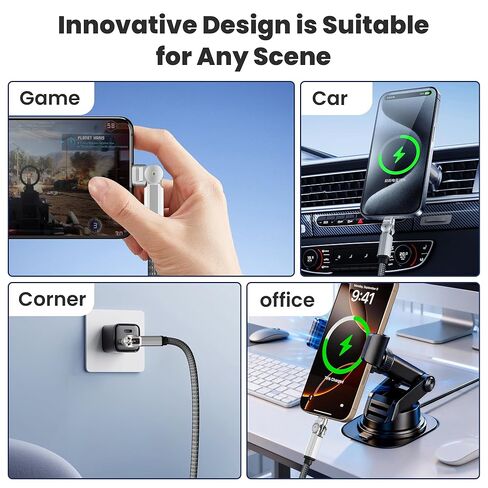 كابل USB C إلى USB C بقدرة 60 وات، رأس دوران مزدوج 180 درجة من النوع C PD سلك شحن سريع 60 وات مع مزامنة البيانات، كابل مجدول من النايلون من النوع C إلى النوع C بطول 6.6 أقدام لهاتف iPhone 17/16/15 وMacBook Air وiPad Pro وSamsung Galaxy in Kuwait