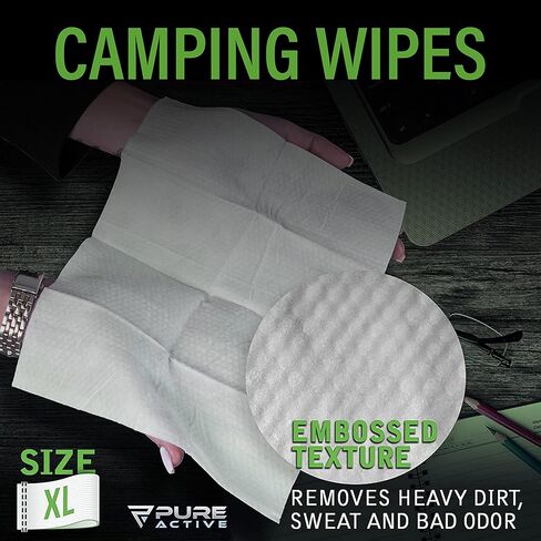 Body Wipes for Camping 50 XXL Camping Wipes 12''x 12'', Shower Body Wipes for Camping, Body and Face Wipes, Biodegradable Personal Hygiene Body Cleansing Wipes for Women Men Kids Elderly Travel in Saudi Arabia