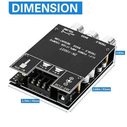 لوحة مضخم الصوت ZK-1002T مع مصدر طاقة DC 24V 5A، 100W×2 2.0 قناة بلوتوث أمبير مع تحكم ثلاثي وباس، 12-24V DC، مدخلات BT وAUX، بدون كلمة مرور لمكبرات الصوت اللاسلكية DIY in Kuwait