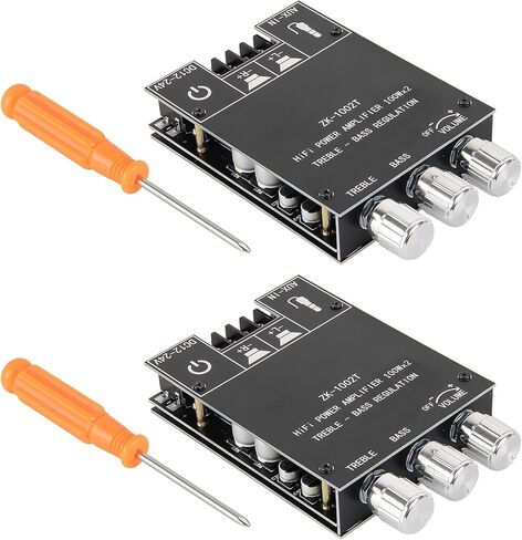 AITRIP 2PCS ZK-1002T لوحة مضخم صوت بلوتوث 2.0CH 100W*2 مضخم صوت صغير مع تحكم ثلاثي وباس، ومدخلات BT وAUX، وحدة AMP ستيريو DC 9-24V لمكبرات الصوت المنزلية DIY in Kuwait