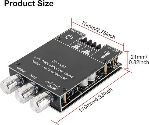 AITRIP 2PCS ZK-1002T لوحة مضخم صوت بلوتوث 2.0CH 100W*2 مضخم صوت صغير مع تحكم ثلاثي وباس، ومدخلات BT وAUX، وحدة AMP ستيريو DC 9-24V لمكبرات الصوت المنزلية DIY in Kuwait