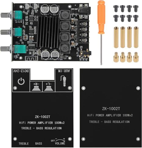 AITRIP 2PCS ZK-1002T لوحة مضخم صوت بلوتوث 2.0CH 100W*2 مضخم صوت صغير مع تحكم ثلاثي وباس، ومدخلات BT وAUX، وحدة AMP ستيريو DC 9-24V لمكبرات الصوت المنزلية DIY in Kuwait