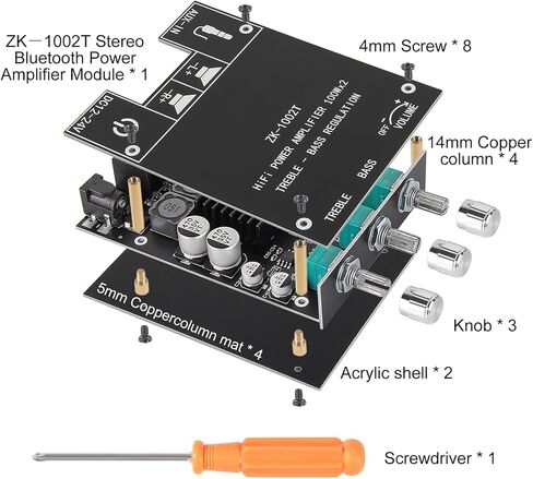 AITRIP 2PCS ZK-1002T لوحة مضخم صوت بلوتوث 2.0CH 100W*2 مضخم صوت صغير مع تحكم ثلاثي وباس، ومدخلات BT وAUX، وحدة AMP ستيريو DC 9-24V لمكبرات الصوت المنزلية DIY in Kuwait