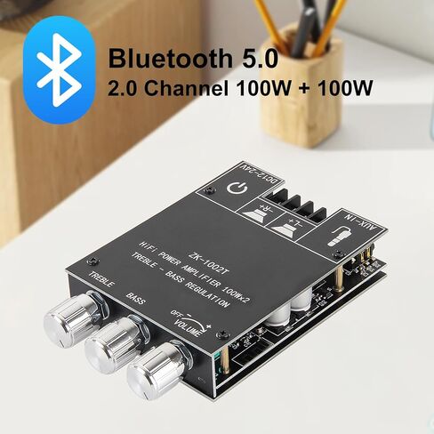 AITRIP 2PCS ZK-1002T لوحة مضخم صوت بلوتوث 2.0CH 100W*2 مضخم صوت صغير مع تحكم ثلاثي وباس، ومدخلات BT وAUX، وحدة AMP ستيريو DC 9-24V لمكبرات الصوت المنزلية DIY in Kuwait