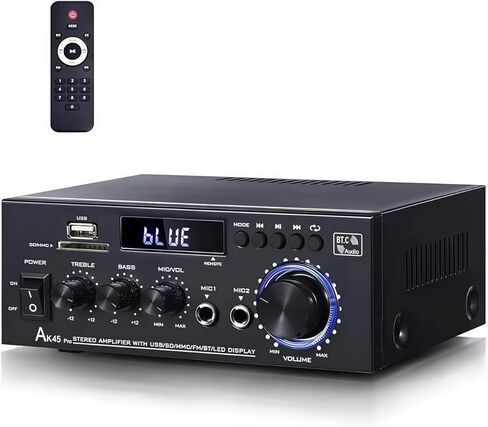 جهاز استقبال ستيريو ومضخم صوت AK45 pro، جهاز تحكم عن بعد متاح، FM وكاريوكي، مدخل USB/SD/RCA/MIC/FM اختياري، نظام ستيريو بلوتوث رقمي ثنائي القناة 5.0/400 وات wiim للمنزل/السيارة in Kuwait