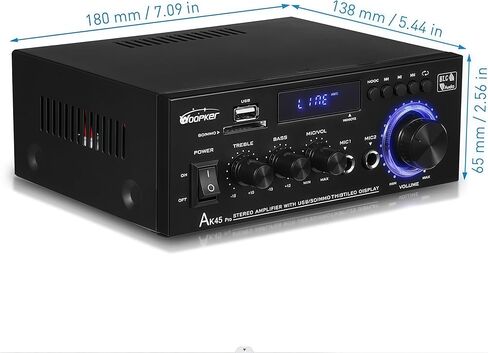 جهاز استقبال ستيريو ومضخم صوت AK45 pro، جهاز تحكم عن بعد متاح، FM وكاريوكي، مدخل USB/SD/RCA/MIC/FM اختياري، نظام ستيريو بلوتوث رقمي ثنائي القناة 5.0/400 وات wiim للمنزل/السيارة in Kuwait