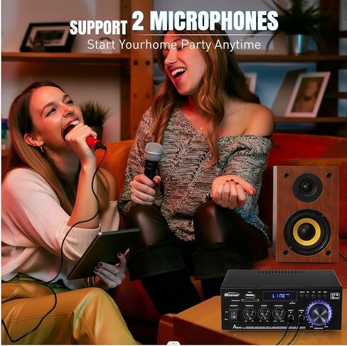 جهاز استقبال ستيريو ومضخم صوت AK45 pro، جهاز تحكم عن بعد متاح، FM وكاريوكي، مدخل USB/SD/RCA/MIC/FM اختياري، نظام ستيريو بلوتوث رقمي ثنائي القناة 5.0/400 وات wiim للمنزل/السيارة in Kuwait