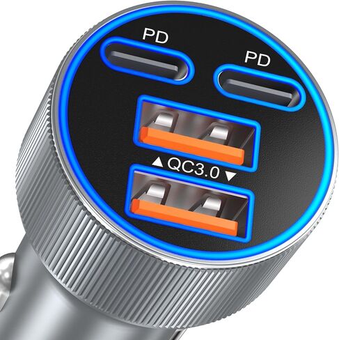 USB C Car Charger, Upgraded 90W 4-Port Dual 12V USB-C & USB-A Car Phone Charger Multiport QC 3.0/PD45W Super Fast Charging Cigarette Lighter Adapter for iPhone 17 16 15 14 Pro Max Galaxy Android in Saudi Arabia