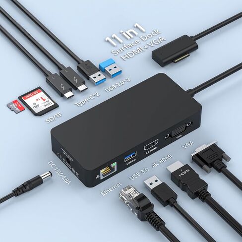 قاعدة تثبيت MS Surface Dock 2 الجديدة، 11 في 1 Surface Pro 4K@60HZ HDMI+VGA، قاعدة تركيب Surface لأجهزة Surface Pro 11/10/9/8/X/7/6/5/4/3، Surface Laptop 6/5/4/3/2/1، Laptop Go 3/2/1، Book in Kuwait
