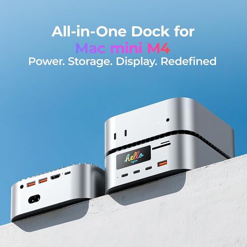 RayCue All-in-One Charger Dock for Mac mini M4, Aluminum Mac mini M4 Dock Hub Stand with 8TB NVMe/SATA SSD Enclosure, 165W Power Delivery, 4K60Hz HDMI, Smart Display, SD/TF 4.0, 10G USB A/C, Audio in Saudi Arabia