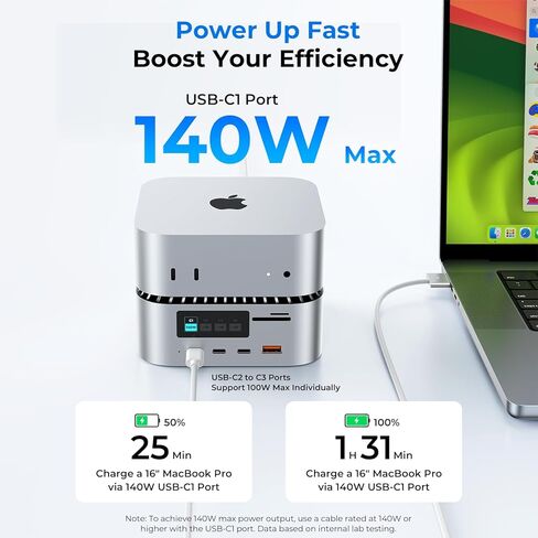 RayCue All-in-One Charger Dock for Mac mini M4, Aluminum Mac mini M4 Dock Hub Stand with 8TB NVMe/SATA SSD Enclosure, 165W Power Delivery, 4K60Hz HDMI, Smart Display, SD/TF 4.0, 10G USB A/C, Audio in Saudi Arabia