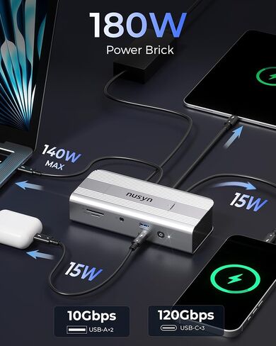 محطة إرساء Thunderbolt 5 (80/120 جيجابت في الثانية)، فتحة NVMe SSD مدمجة، توصيل طاقة 180 وات، ما يصل إلى 6K@60هرتز مزدوج لنظام التشغيل Mac، مزدوج 8K120هرتز لنظام التشغيل Windows، 3X منافذ Thunderbolt 5، قاعدة إرساء للكمبيوتر المحمول in Kuwait