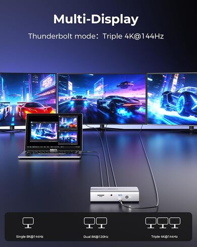 محطة إرساء Thunderbolt 5 (80/120 جيجابت في الثانية)، فتحة NVMe SSD مدمجة، توصيل طاقة 180 وات، ما يصل إلى 6K@60هرتز مزدوج لنظام التشغيل Mac، مزدوج 8K120هرتز لنظام التشغيل Windows، 3X منافذ Thunderbolt 5، قاعدة إرساء للكمبيوتر المحمول in Kuwait